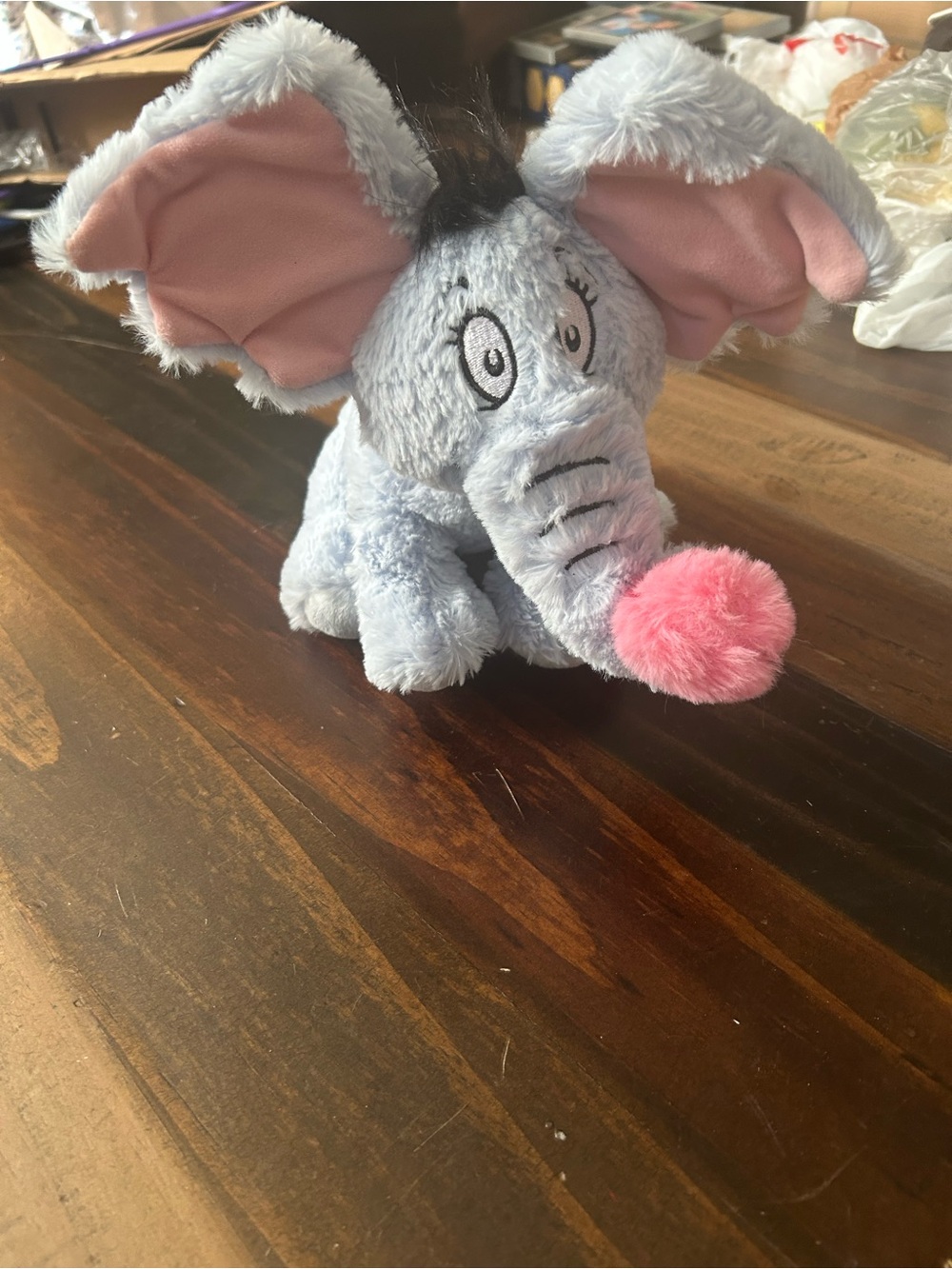 Dr. Seuss Light Blue Elephant Plush with Pink Pom Nose